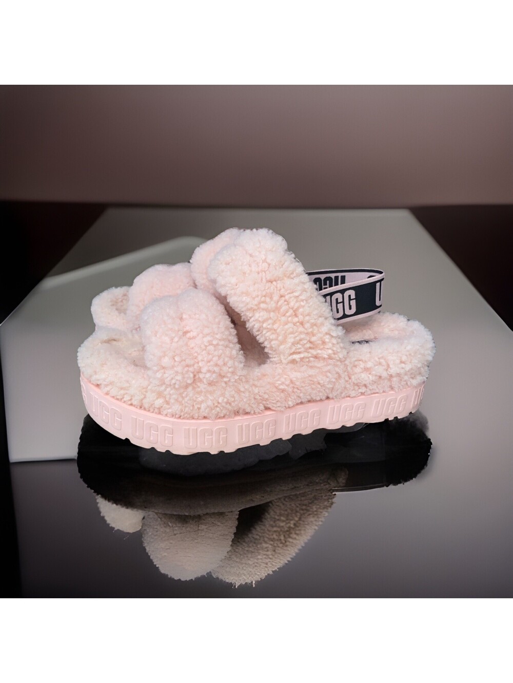 UGG Oh Fluffita Baby Pink Platform Sheepskin Slingback Sandals Women’s Size 8 US